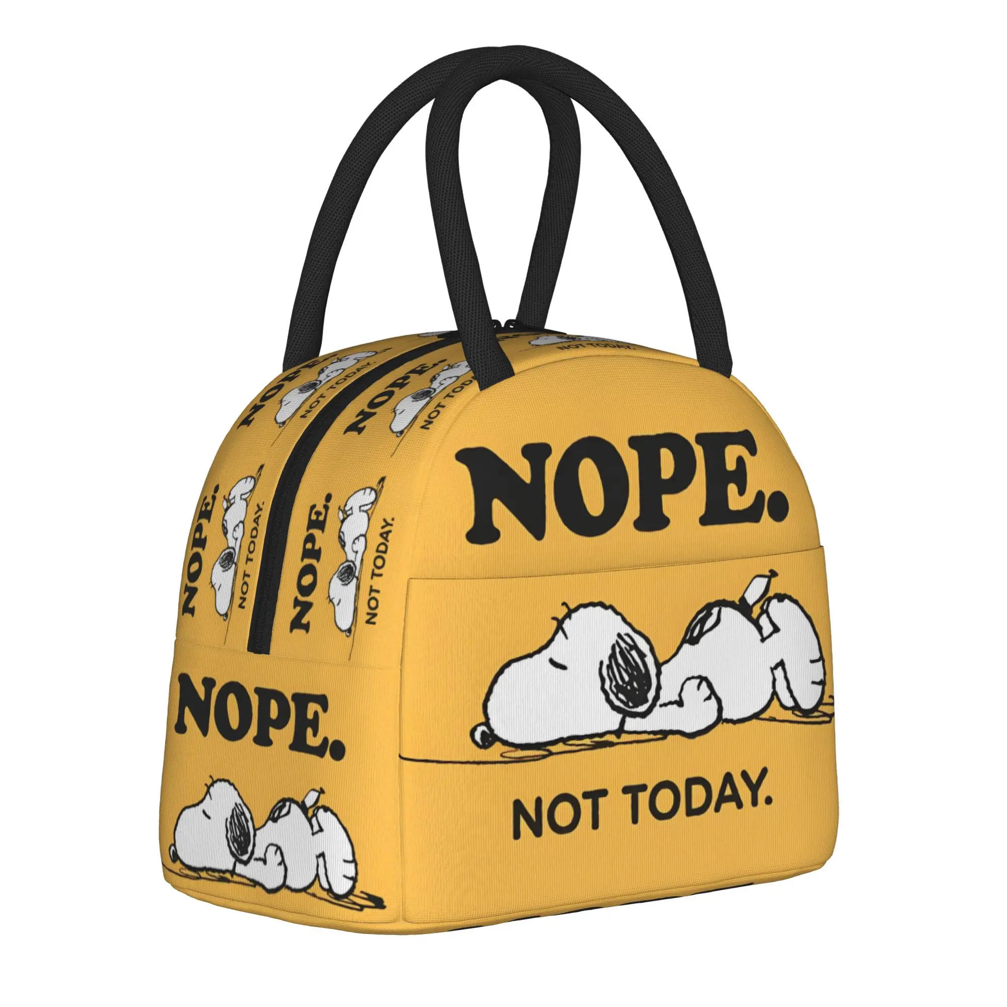Nope Not Today Yellow Insulated Lunch Bag S-Snoopys Cartoon Dog Lunch Container Cooler Bag Tote Lunch Box College Food Handbags