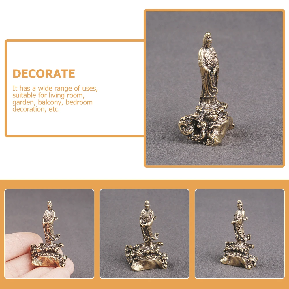 

Guanyin Desktop Ornaments Brass Figurines Retro Statue Small Decoration Tabletop Adornment Living Room Garden Bedroom Balcony