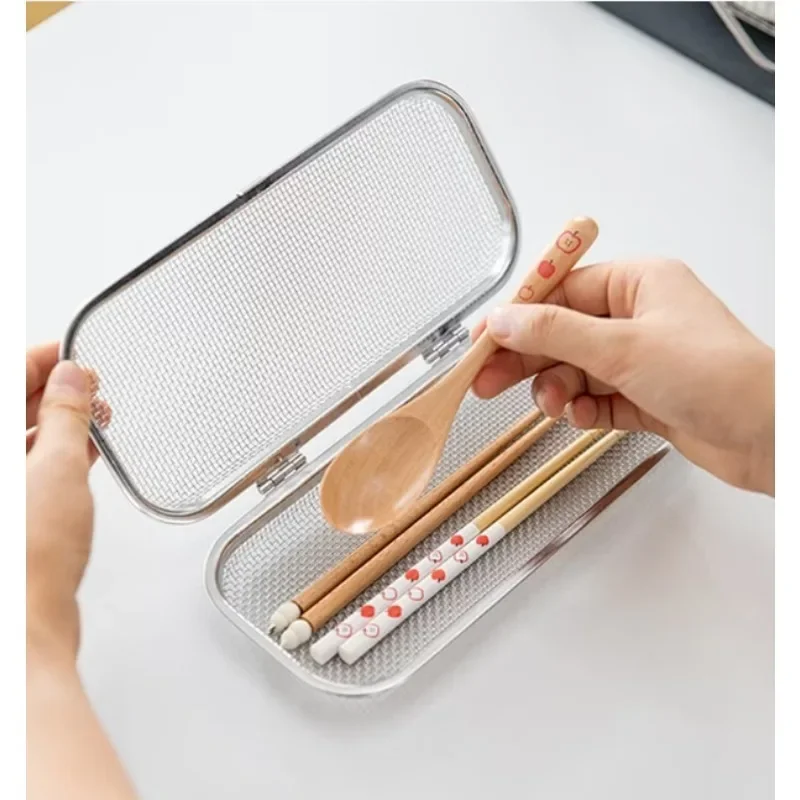 

304 Stainless Steel Mesh Cutlery Box Dishwasher Safe Basket Kitchen Tools Spoon & Chopstick Cleaning Basket Modern Simplicity