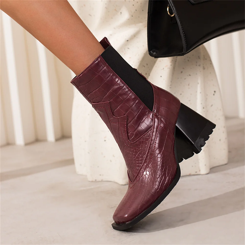 Plus Size 48 Brand New Ladies Square Toe Ankle Boots Fashion Sewing Chunky High Heels Women Boots 2022 Party Office Shoes Woman