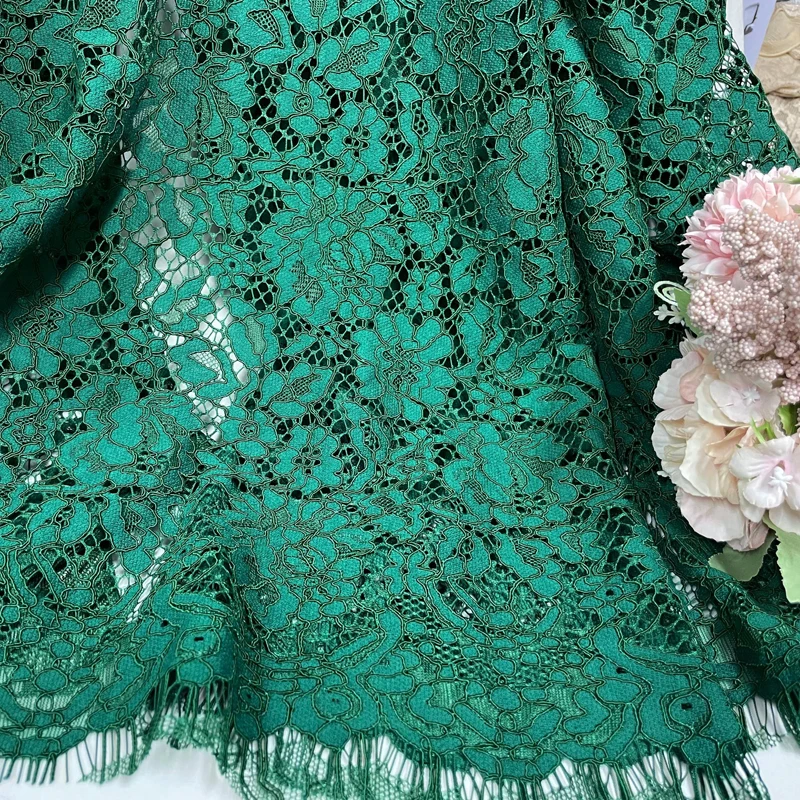 Plied Yarn Lace Hollow-out Embroidered Jacquard Fabric with Cotton Fashion Dress Curtain Wedding Decoration Cloth for Diy Sewing