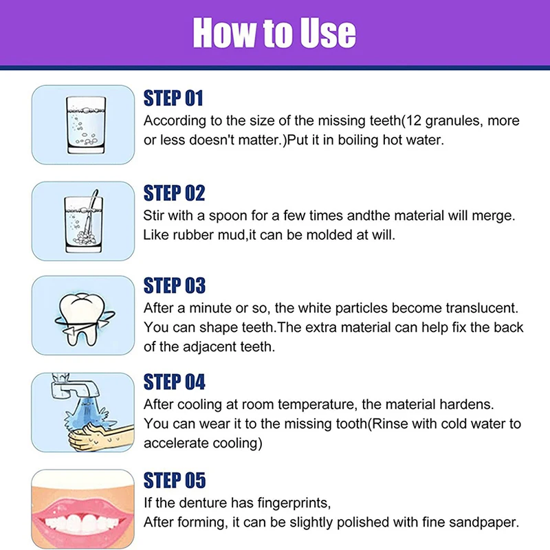 Temporary Tooth Repair Kit Moldable False Teeth for Missing Broken Teeth False Tooth Solid Glue Denture with Mouth Mirror Probe