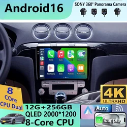 Android16 Video Player Carplay Auto For Ford S Max S-MAX 2007 2008 2009 2010 2011 - 2015 Multimedia Car Radio WIFI+4G DSP Stereo