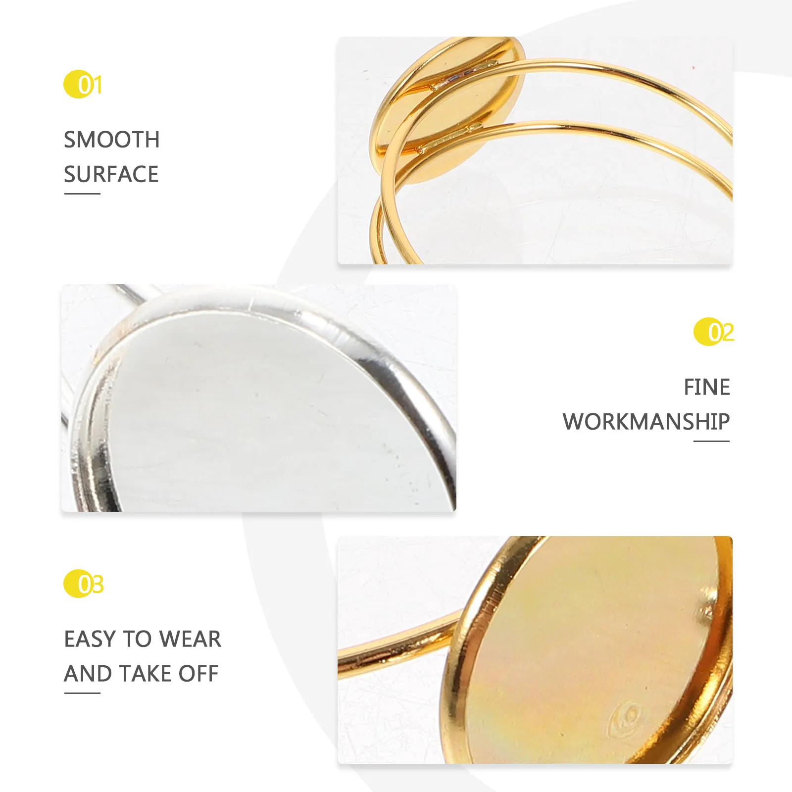 

10pcs Alloy Diy Gemstone Bezel Trays Adjustable Round Bangle Bracelet Bases Durable Lightweight For Party Wedding Gift Making