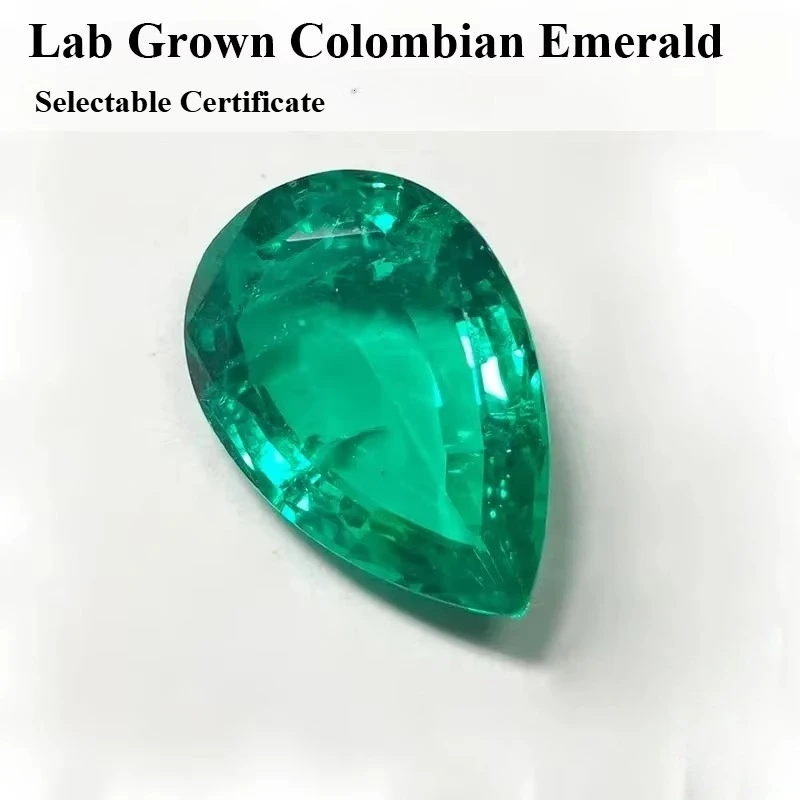 Lab Grown Colombia Emerald Pear Cut Gemstone for DIY Charms Advanced Jewelry Making Materials Selectable Certificate