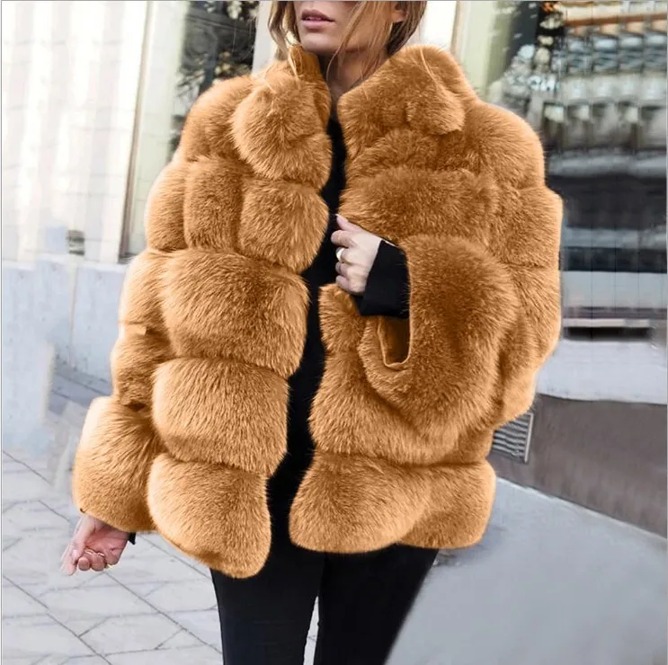 

NEW Long Sleeve Faux Fur Coat 2025 Winter Women Fashion Thick Warm Fuzzy Coat Outerwear Female Gray/Black Fake Fur Jacket