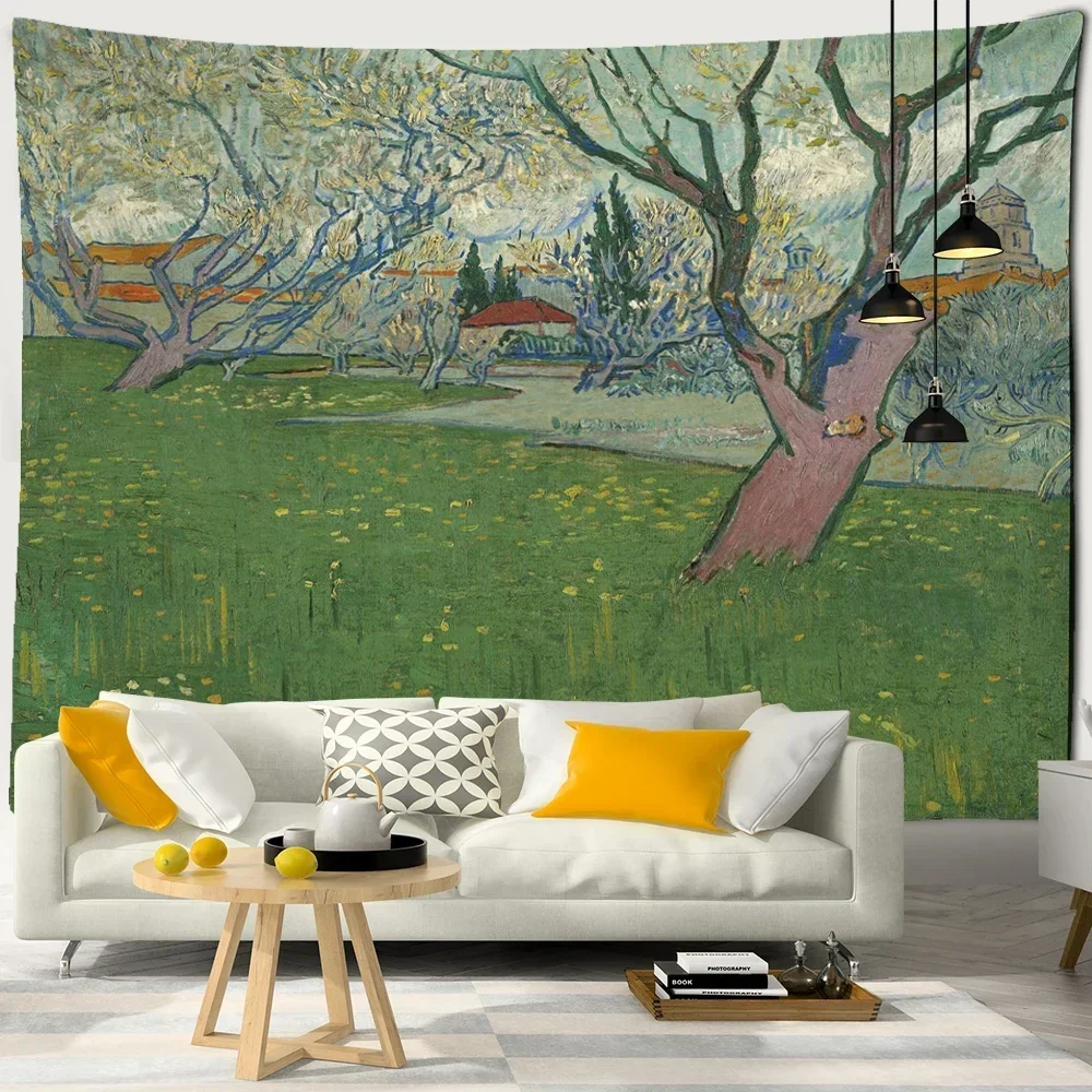 Fruit Tree Orchard Oil Painting Tapestry Wall Hanging Van Gogh Art Painting Bohemian Aesthetic Room Decor