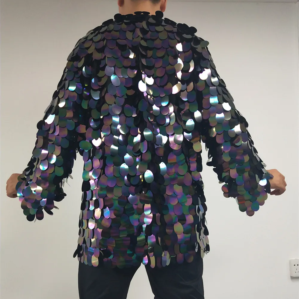 Shiny Sequin Mesh Coat Male Women Stage Performance Costume Club Party Show Sequined Overcoat Rave Outfit Hip Hop Dance Clothes