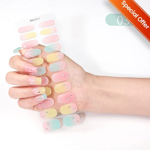 Imagen 2 del producto 16/20/22 puntas de gato magnético semicurado Gel pegatina de uñas lámpara UV necesaria cobertura completa esmalte de uñas en Gel prensa en uñas calcomanía