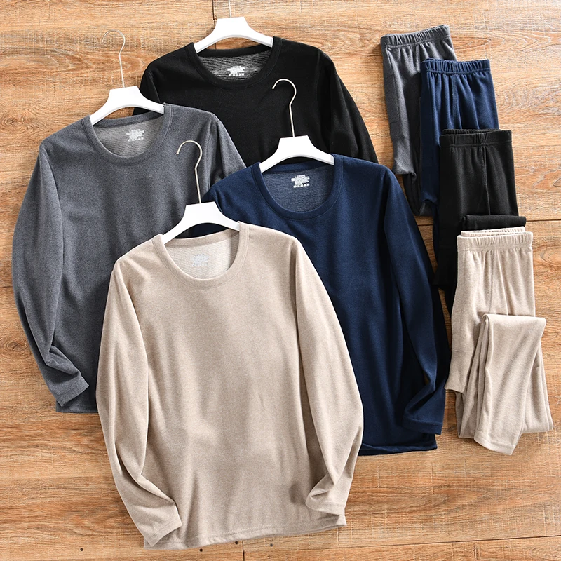 

Men's Warmth Set High Elasticity round Neck Silk Cashmere Soft Moisture Permeable Autumn Winter Thermal Suit Long Sleeve Pants