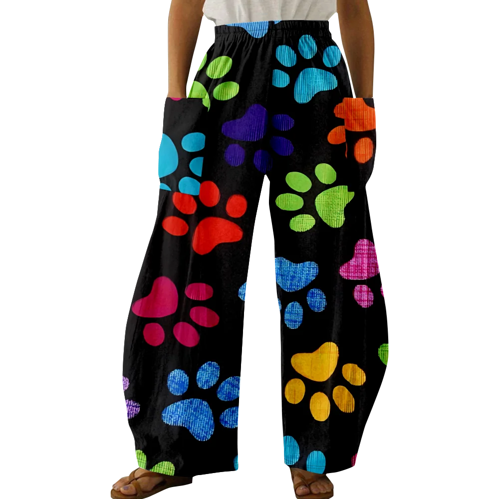 

Spring Stylish Dog Paw Print Pants Summer Casual Oversized Girls Cute Y2K Trousers Pocket Women Wide Leg Pants Pantalon