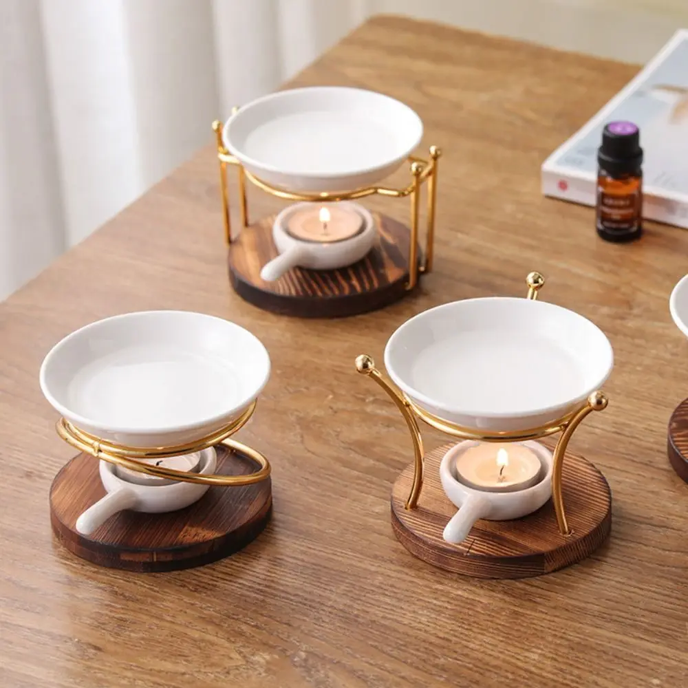 Multi-functional Wooden Base Aromatherapy Stove Metal Ceramics Oil Burners Aromas Diffuser Room and Spa Relaxation