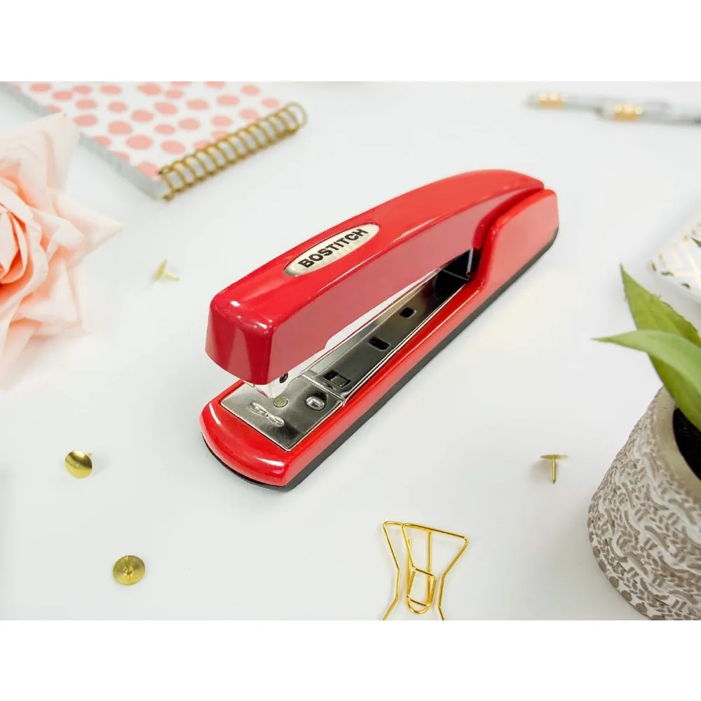 Professional All-Metal Stapler, 20 Sheet Capacity, Red Finish for Smooth Performance