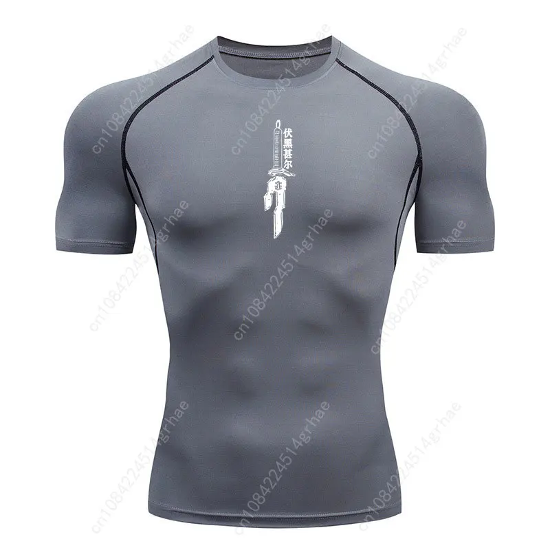 Printed Men's Athletic Compression Shirts Athletic Quick Dry Breathable Rash Guard Athletic Tight Workout Tops Summer Men