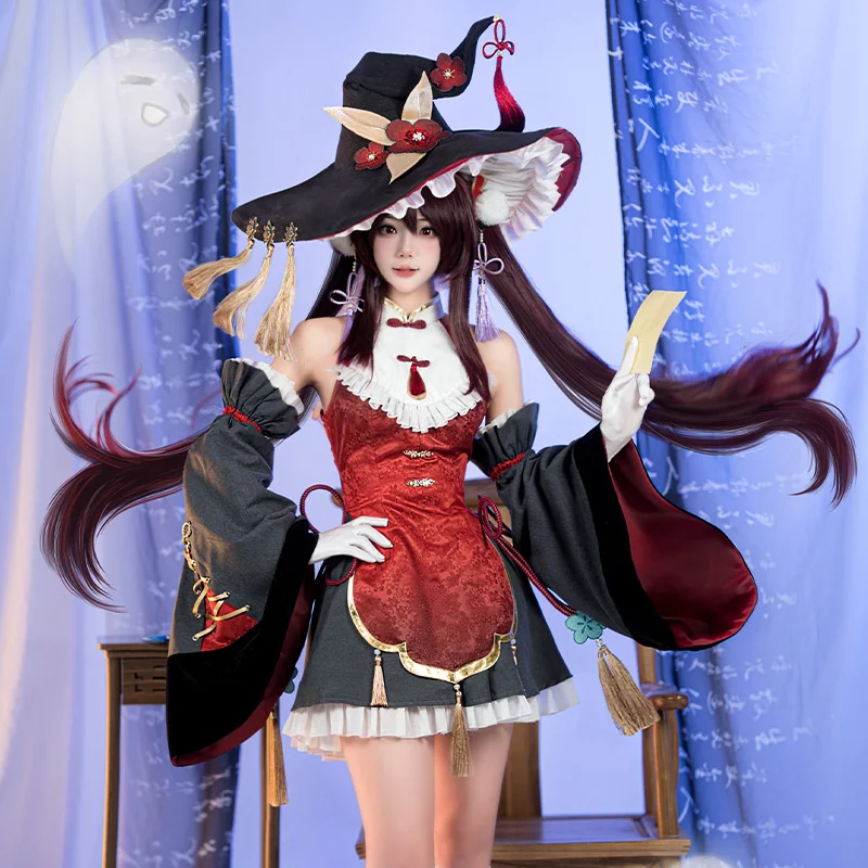 IN STOCK UWOWO Hutao cosplay Genshin Impact Fanart Hutao Little Witchh Cosplay Costume with Hat Halloween costumes