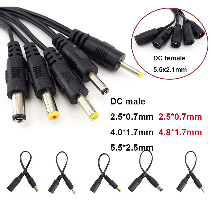 DC 5.5x2.1 Jack femmina a DC 5.5*2.5/2.5*0.7/3.5*1.35/4.0*1.7/4.8*1.7mm spina maschio connettore di prolunga cavo di alimentazione