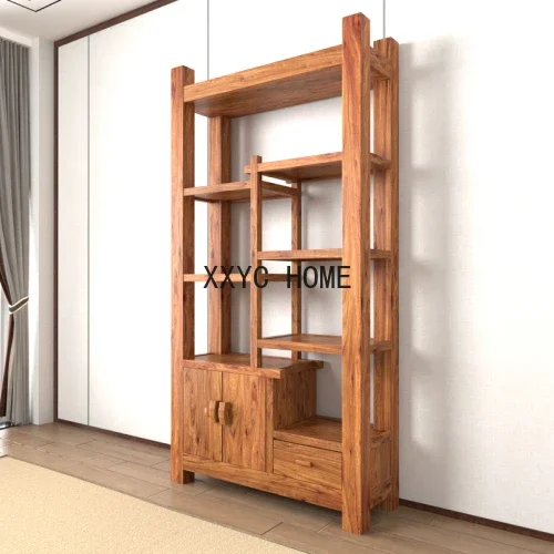 Solid Wood Chinese Old Elm Tea Room Tea Tea Cabinet Office Storage Display Bookshelf Partition