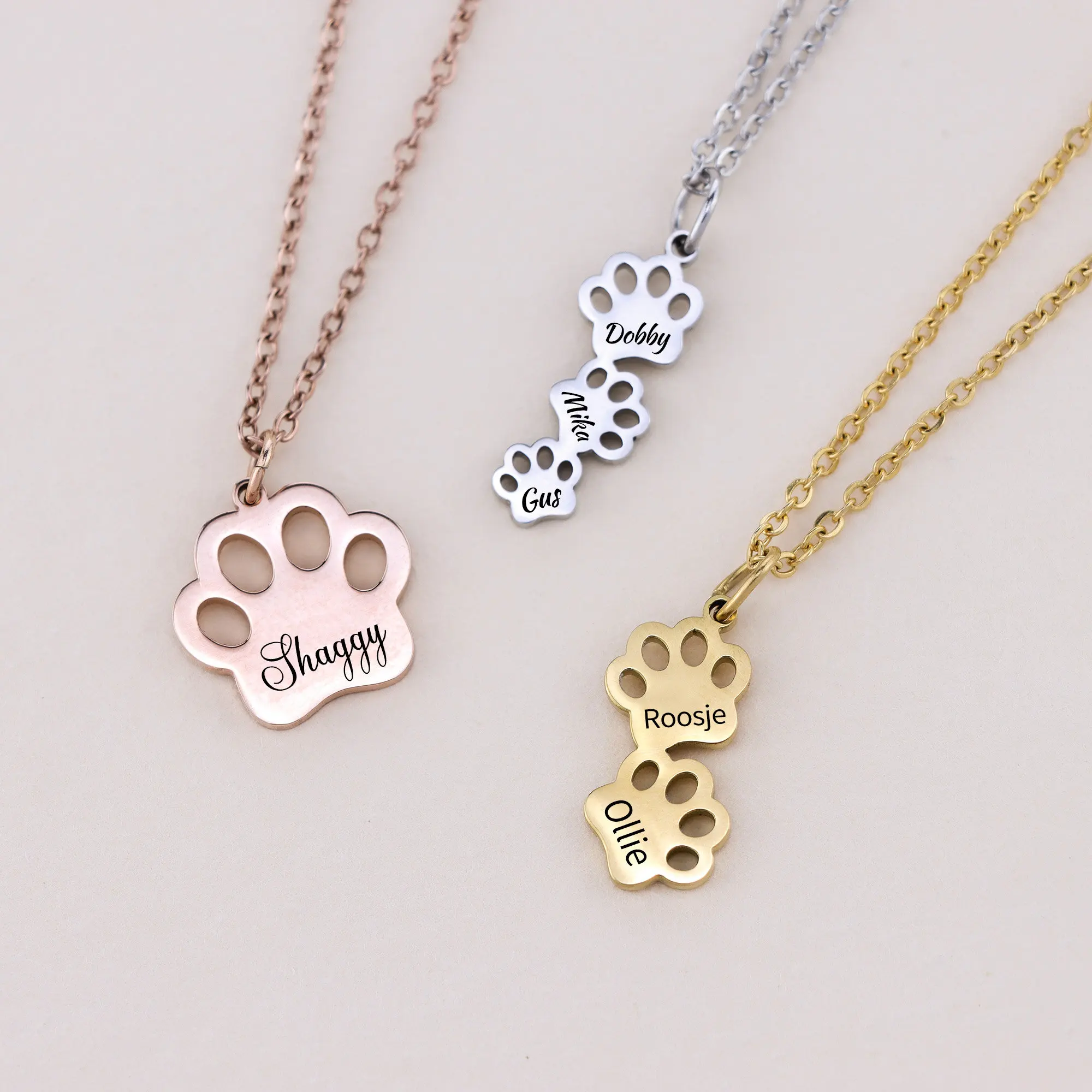 Engraving Name Bracelet Minimalist Paw Necklace Custom Personalized Stainless Steel Elegant Dog Paw Necklace Pet Christmas Gift