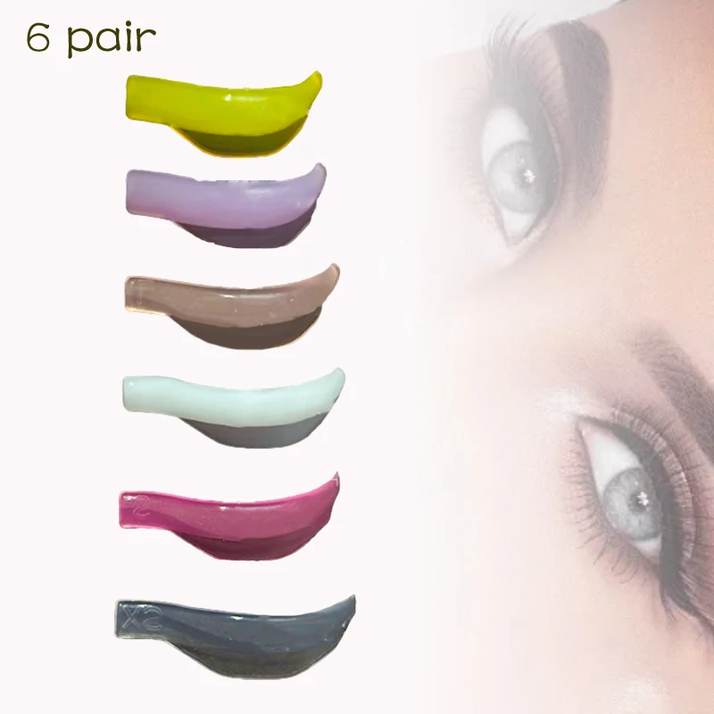 6 คู่มีดรูปร่างกาวฟรีซิลิโคน Eyelash Perm Pads Sticky Lashes Rods SHIELD ยก 3D Eyelash Curler Applicator เครื่องมือ