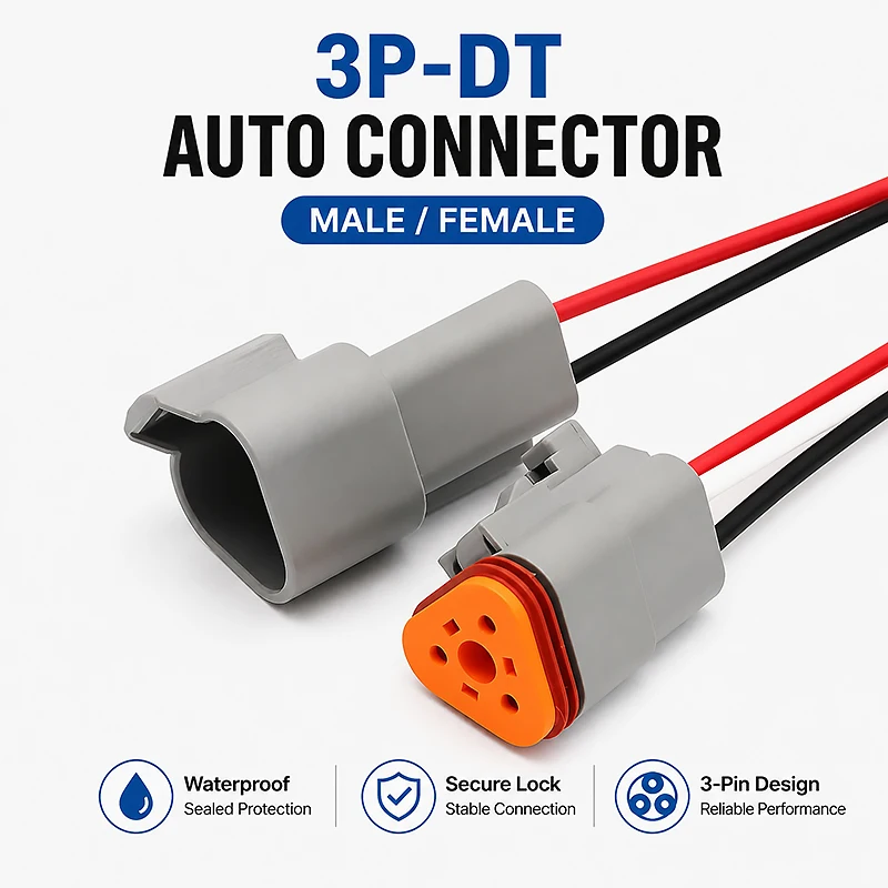 

3 Pin DT04-3P DT06-3S Waterproof Connector with 15cm Cable - Heavy Duty Electrical Plug Socket for Car, Truck, Motorcycle & Boat