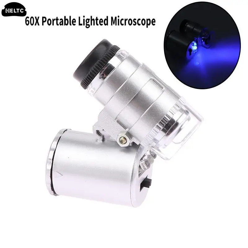 60X Illuminated Microscope Portable Handheld Jeweler Magnifier With LED Light Mini Pocket Magnifying Glass For Home And Office