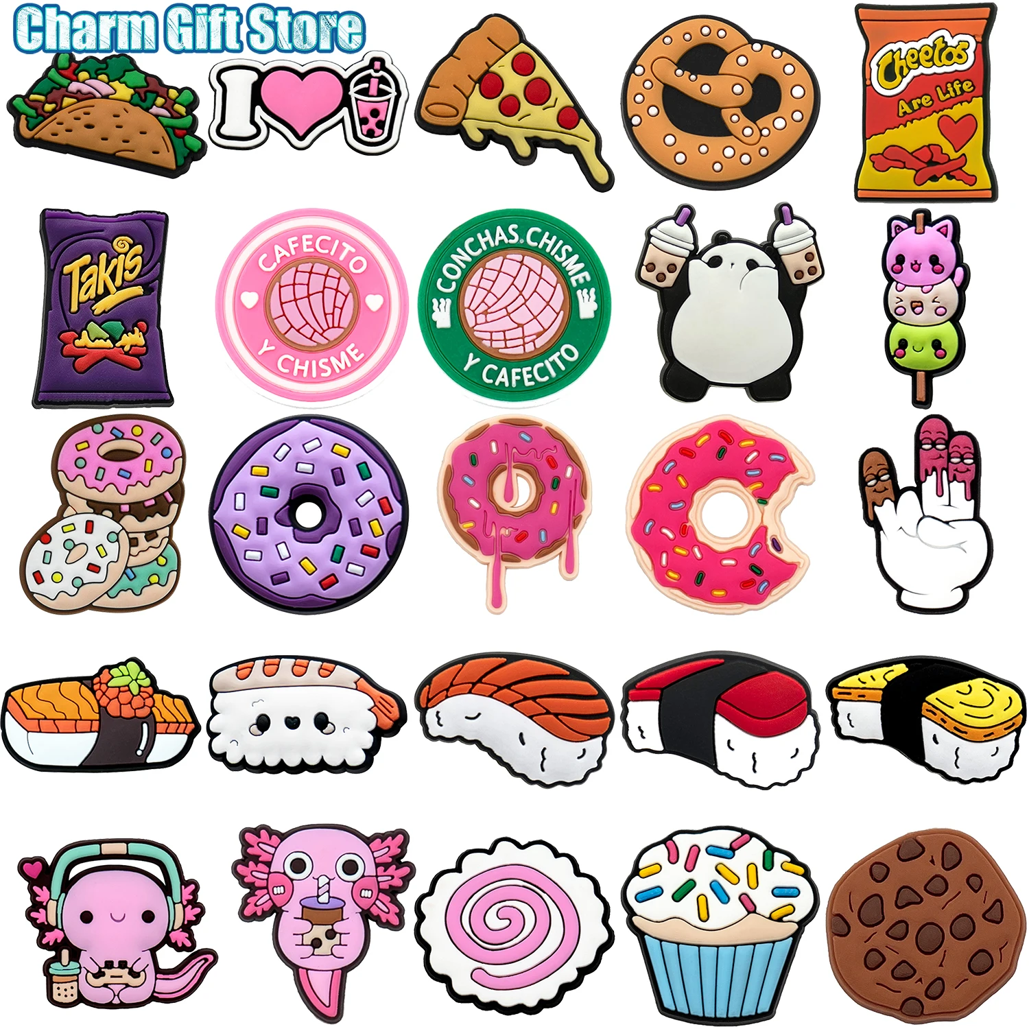 1pcs Doughnut Shoe Charms Bushi Biscuits Pizza Shoe Buckle Charms Salamander Shoe Clips Decorations Pendant Kid Birthday Gifts