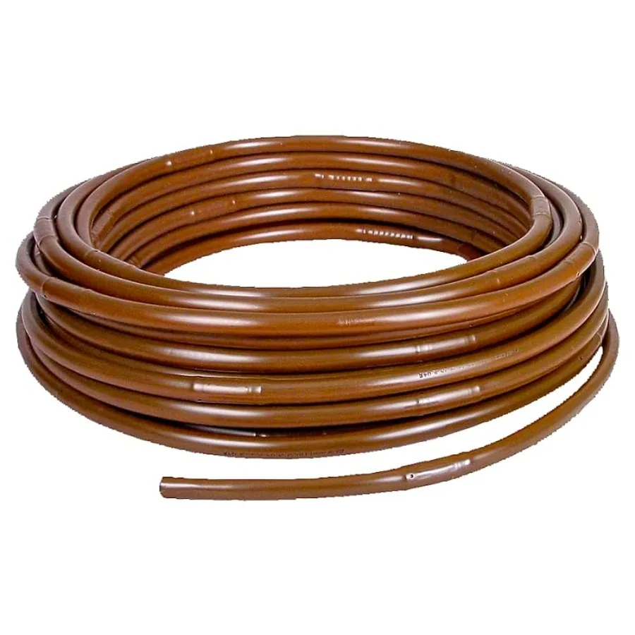 

100 Foot 1/2 Brown Drip Hose Emitter Tubing with Emitter Hole Every 18 for Garden Irrigation - More Reliable and Consistent Wat