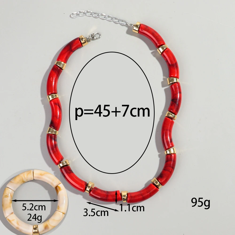 New Colorful Acrylic Big Bamboo Tube Bracelet Necklace for Women Men Vintage Stackable Choker Statement Jewelry Set Gifts