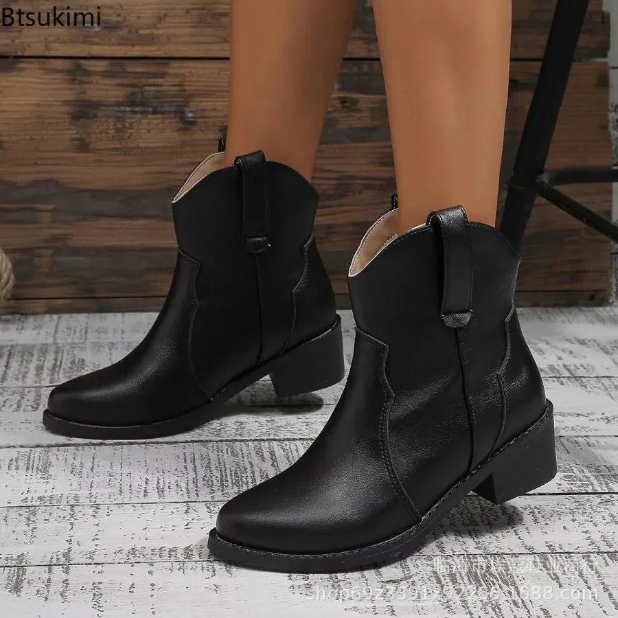 New 2024 Women\'s Ankle Chelsea Boots Pointed Toe Motorcycle Boots Winter Trend Mid Heel Chunky Shoes Casual Big Size Short Boots