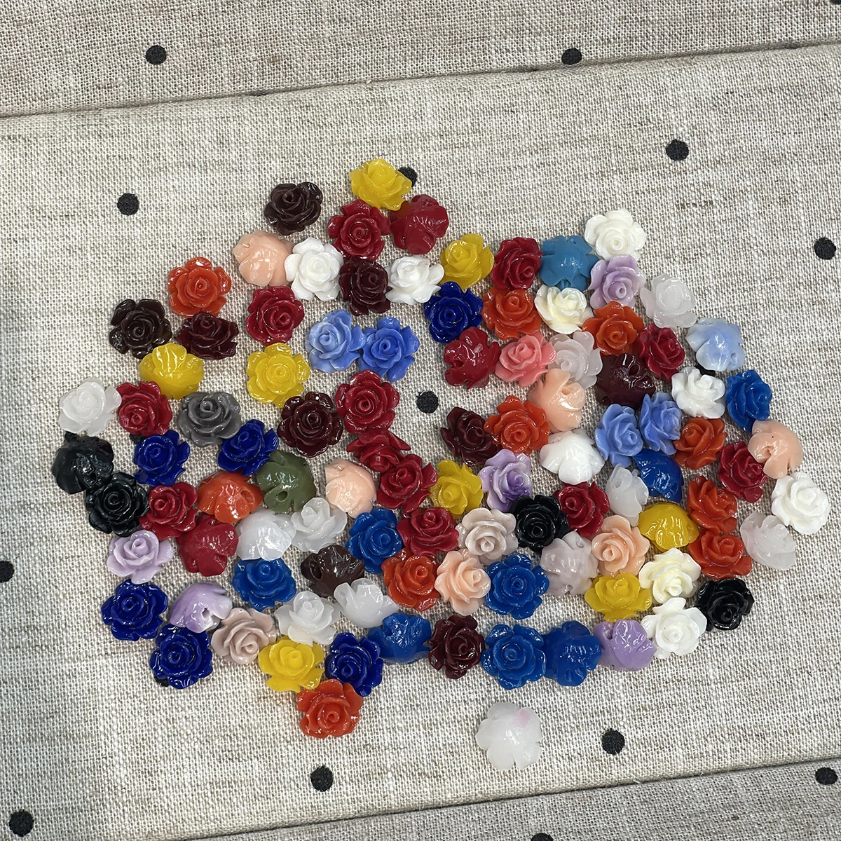 50pcs Shell Powder Embossed Rose Beads with Holes - Size 10x10mm Jewelry Make DIY Bracelet Accessories Necklace Earrings Gift