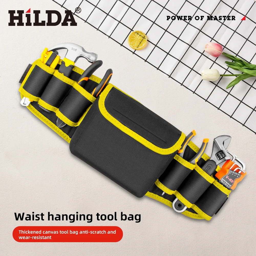 HILDA Portable Tool Waist Bag Sturdy Oxford Fabric Tool Organizer with Quick-Access Pockets Ideal Tool Belt for Electrician