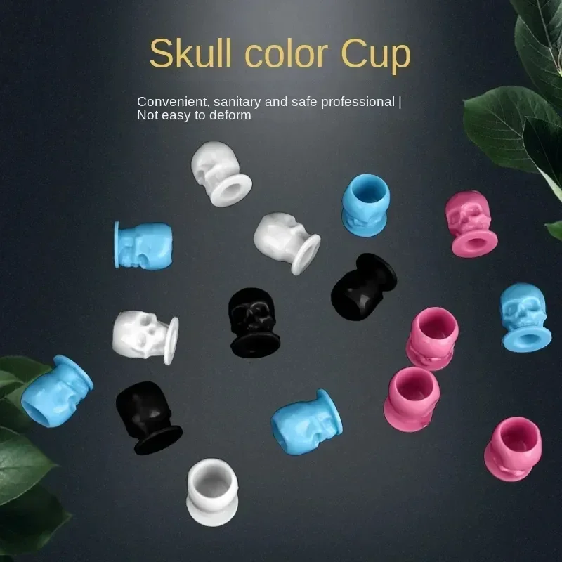 50Pcs Disposable Tattoo Skull Ink Cups Permanent Makeup Coloring Pigment Cup Container Tattoo Accessory for Tattoo Artists