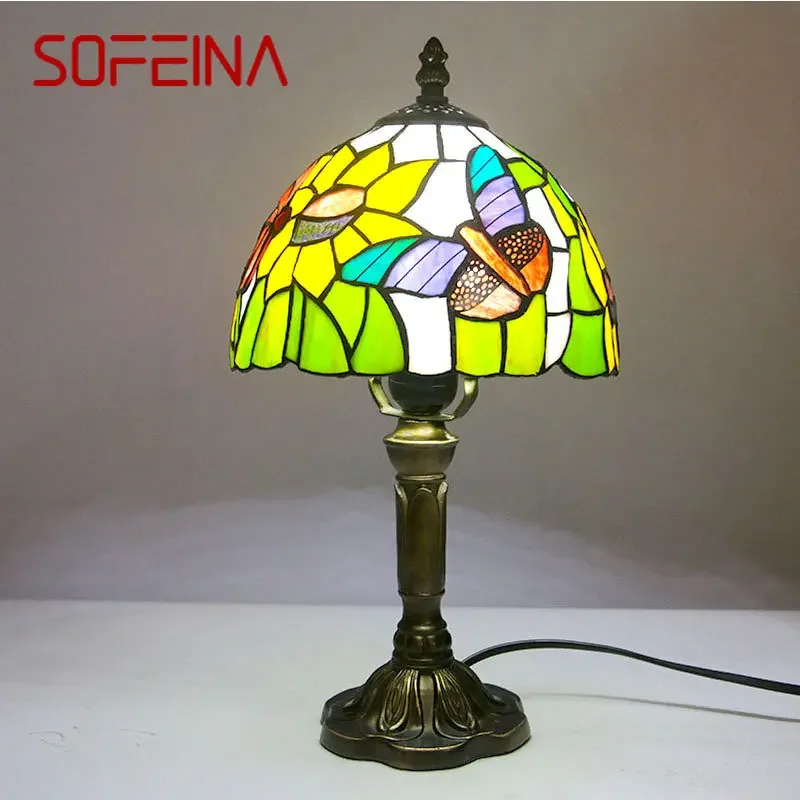 SOFEINA Tiffany Glass Table Lamp LED Creative Color Butterfly Pattern Desk Light Decor For Home Living Room Bedroom