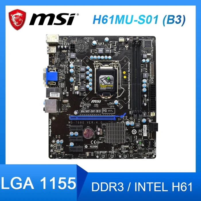

H61MU-S01 B3 Материнская плата MSI H61MU-S01 B3 Материнская плата DDR3 LGA 1155, поддержка Micro ATX Core i5-2300 Core i5-3570, используемый процессор