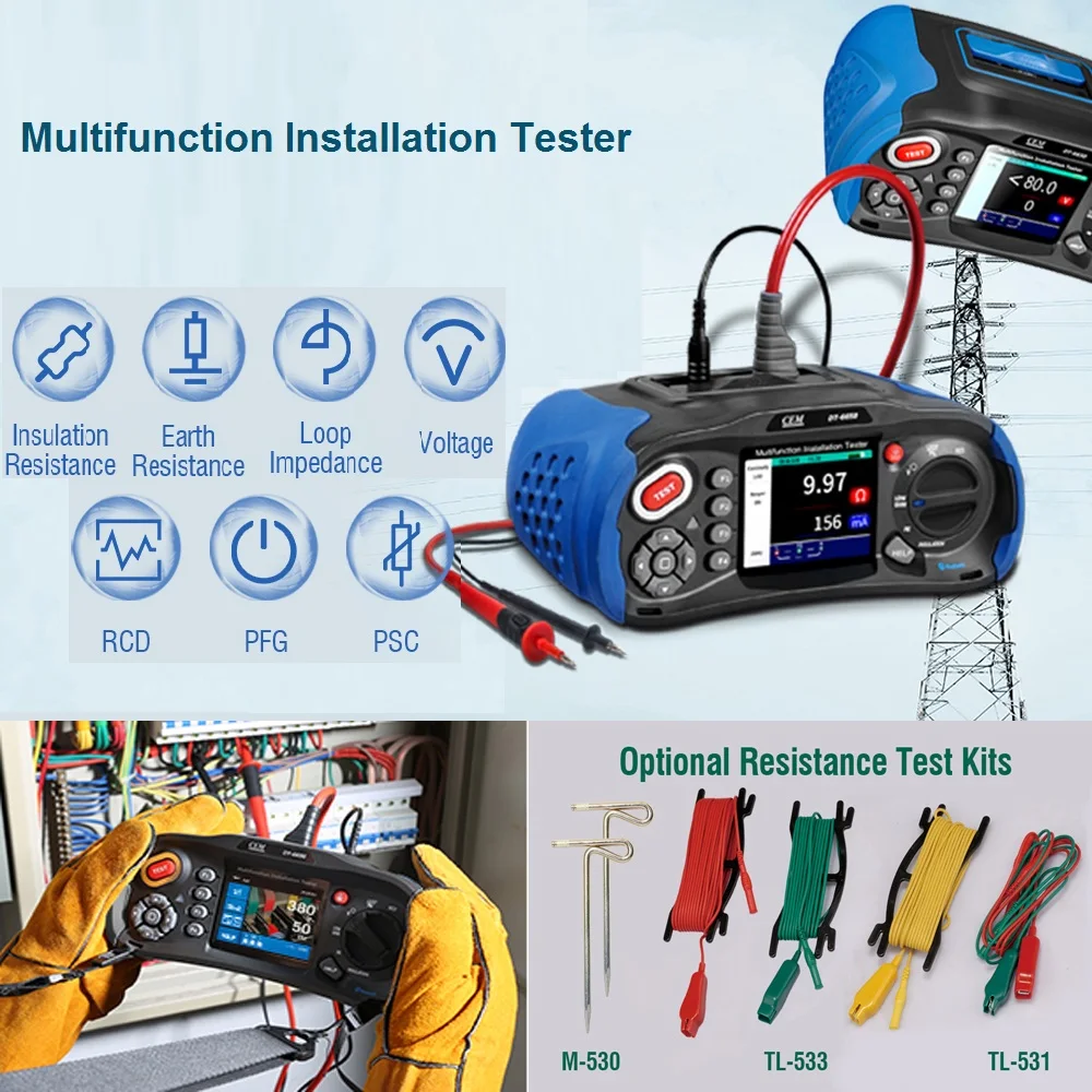 3,5 inch display Elektrische installatietester Isolatie Lage ohm Continuïteit Pieper LOOP RCD AC met Vergelijk Fl 1664 FC / 1662