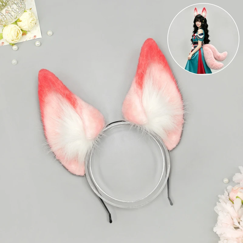 Game Kiriko Cosplay Headwear Plush Fursuit Prop Furry Tail Beast Ears Hair Hoop Headband Hairband 1 Set Carnival Party Accessory