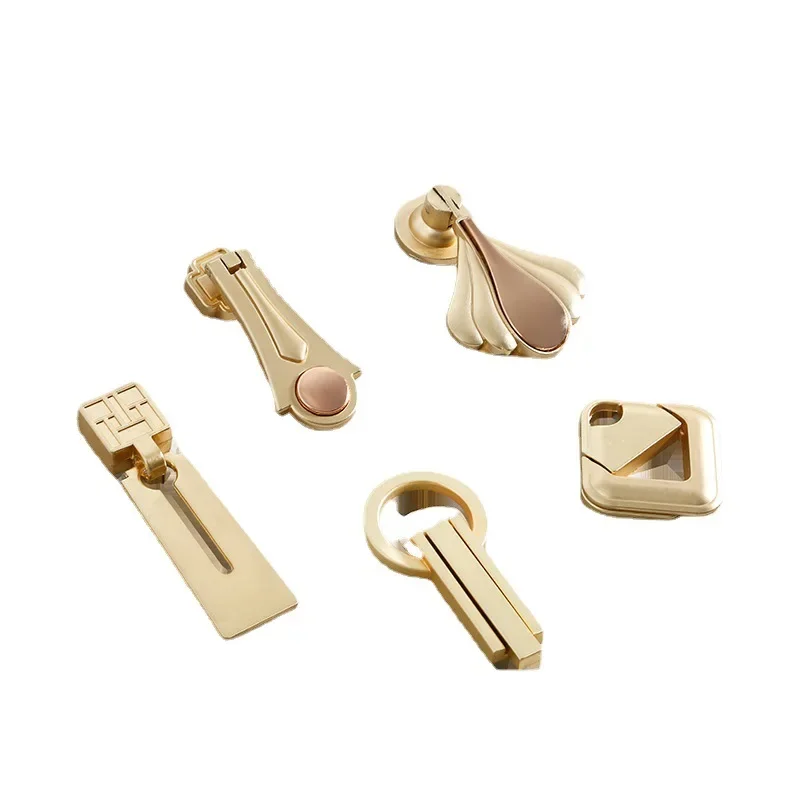 Simple copper color new Chinese wardrobe drawer hidden button bedside cabinet hanging ring single hole furniture hardware handle