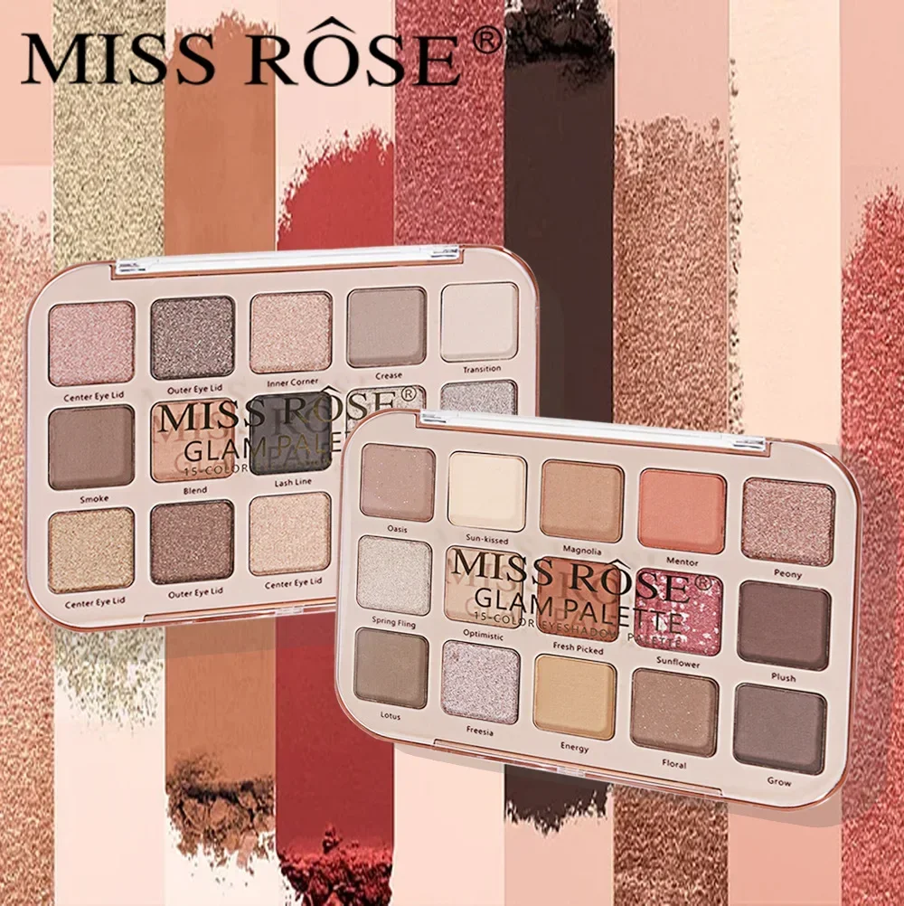 High Quality MISS ROSE Makeup 15 Color Matte Glitter Eye Shadow Palette Make Up Mineral Pigment Shimmer Powder Eyeshadow Pallete