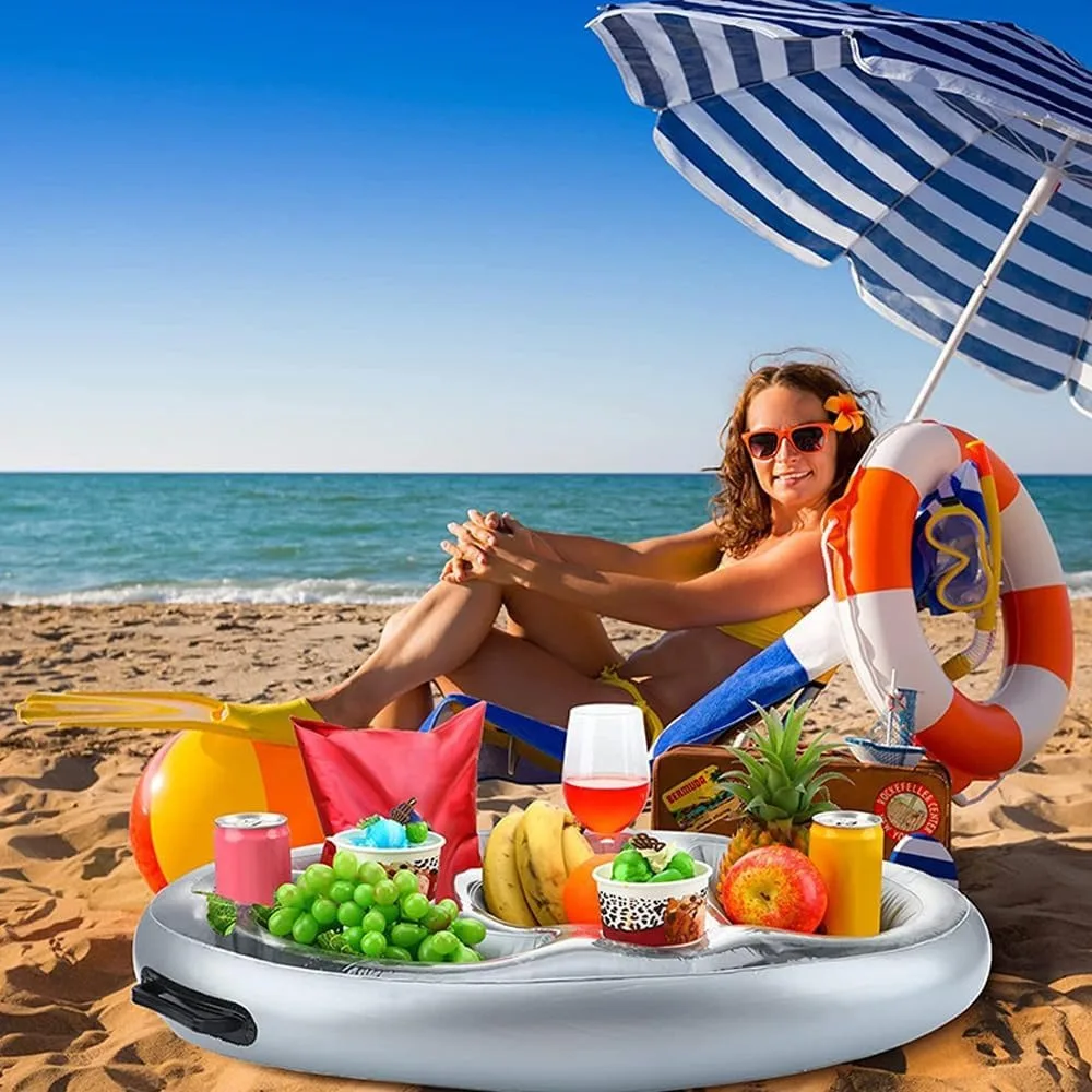 Inflatable Floating Water Ice Bar Tray, Pool Cup Holder Drink Coaster&Ice Bucket,Scratch Proof Sturdy Durable Float for Weekend