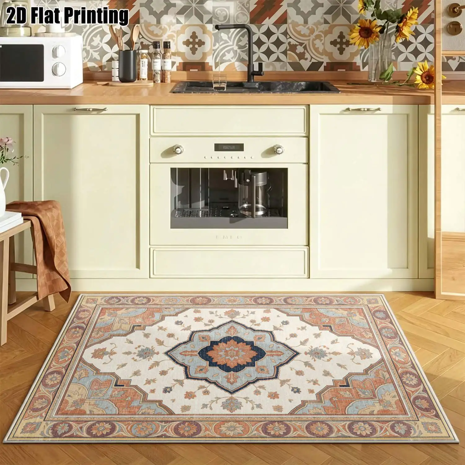 1Pc 2D Printed Gray Retro European-Style Carpet: Home Decor, Multi-Size, Machine Washable, for Entrance, Dining, Foyer, Study, Living, Bedroom
