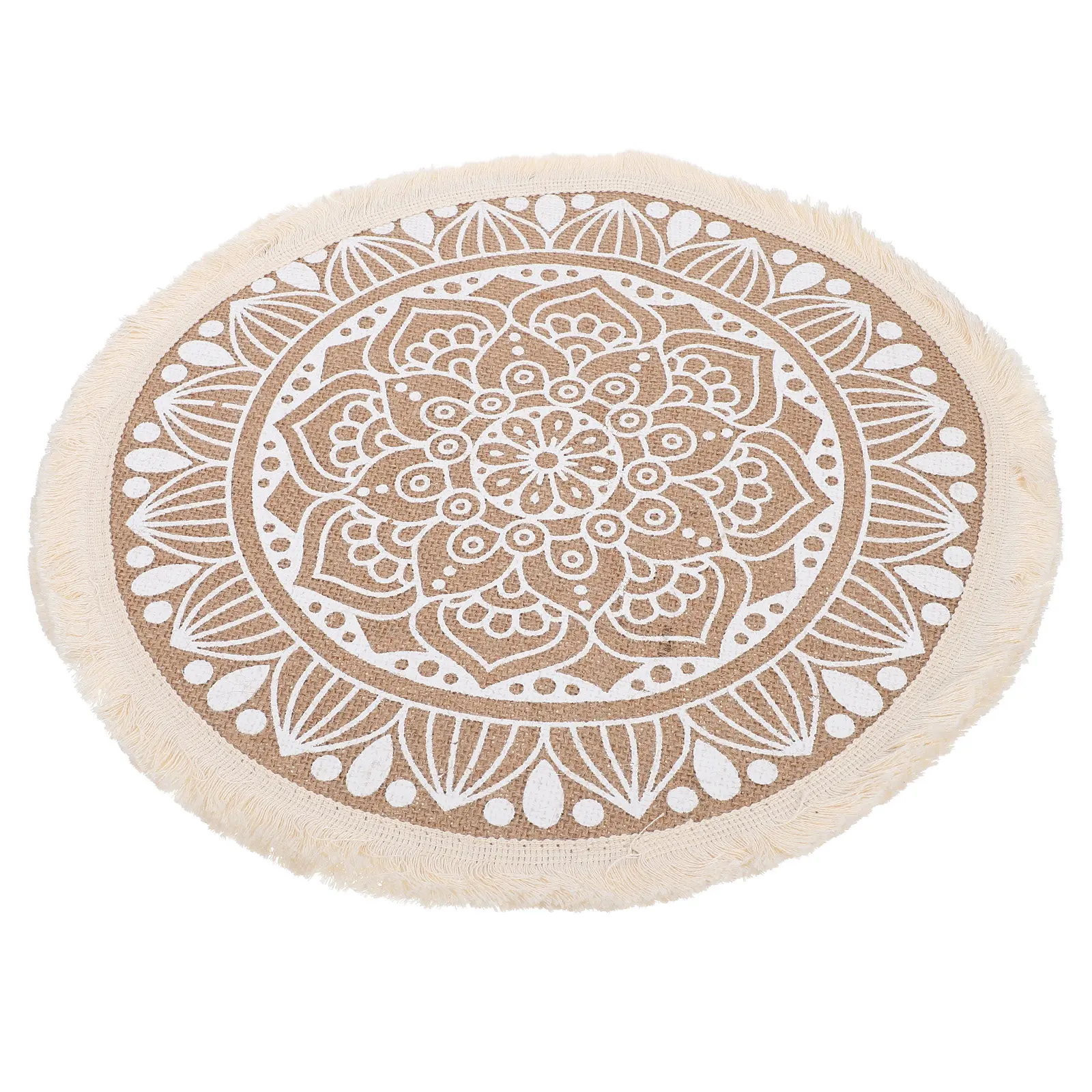 Cotton Linen Placemats Heat Insulation Pad Hot Kitchen Pot Resistant Weave Khaki Mat Waterproof Tassel Round H Woven