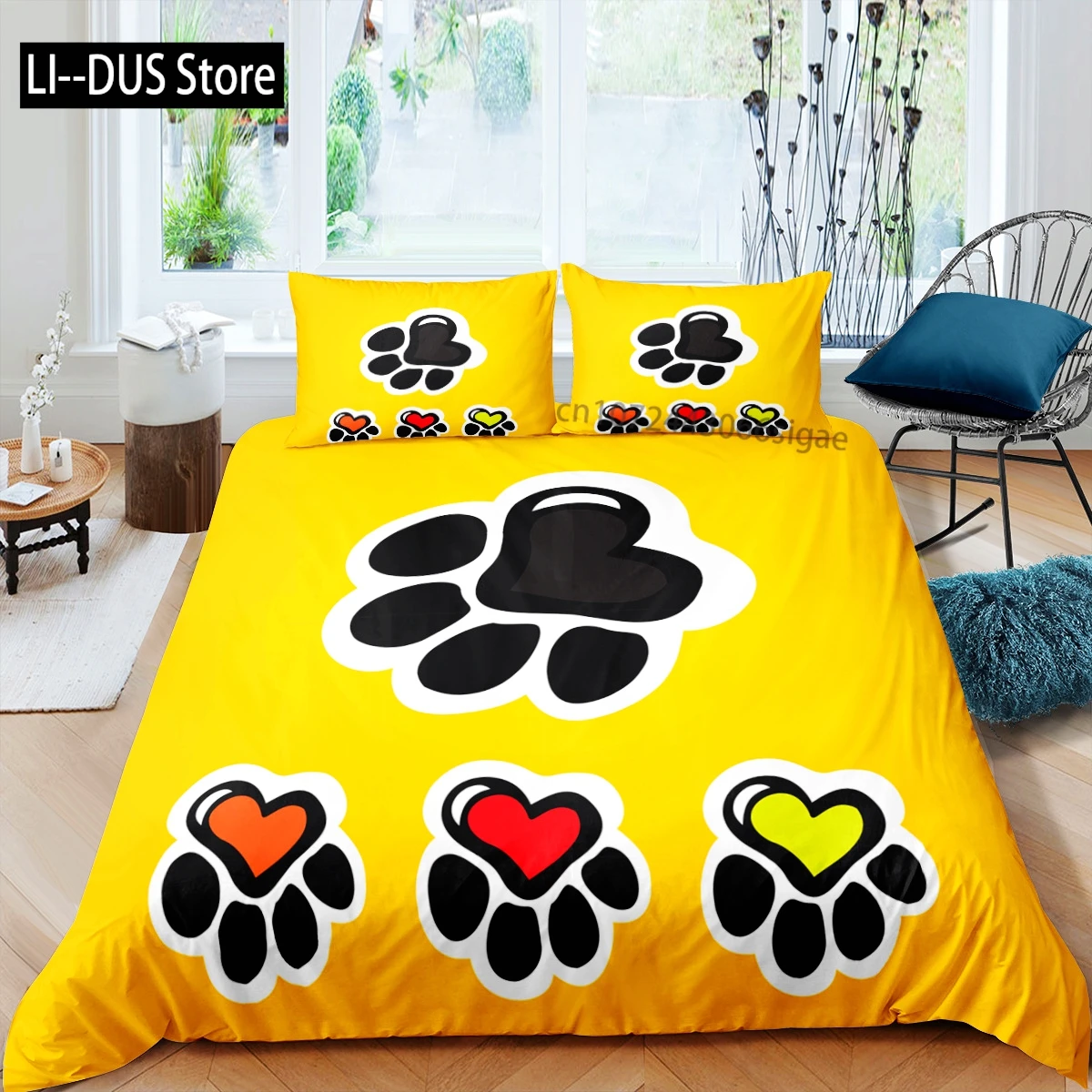 

Footprint Duvet Cover Set Kids Watercolor Bedding Set Animal Footprints Colorful Puppy Paws Multicolor Graffiti Art Quilt Cover