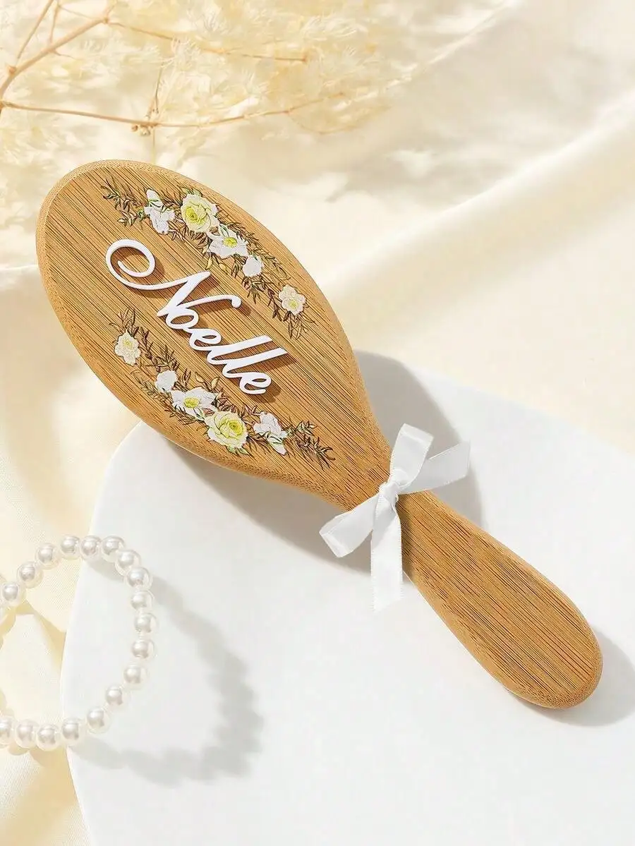 

1pc White Pattern Portable Wide-Tooth Comb, Made Of Acetate Material,Travel,Party