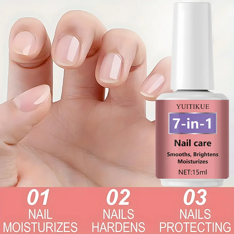 YUITIKUE 7-in-1 Nail Polish 15ml - Smooths, Brightens & Moisturizes Nails, Fast Drying, Non-Sticky Base Coat & Top Coat