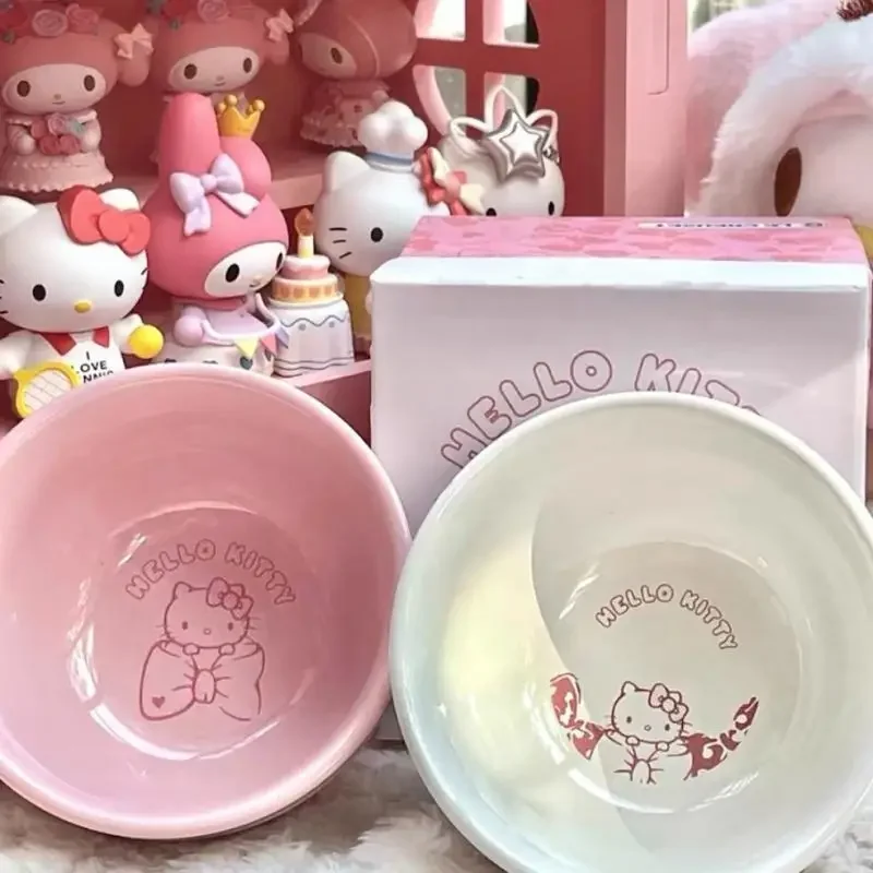 350Ml French Children's Ceramic Bowl Cartoon Office Student Cute Cat Colorful Breakfast Fruit Yogurt Bowl Tableware Gift Set