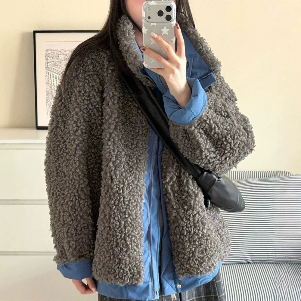 2026 new double-sided to wear cotton jacket women casual faux lamb fur wadded jacket warmth thicken winter coat for woman