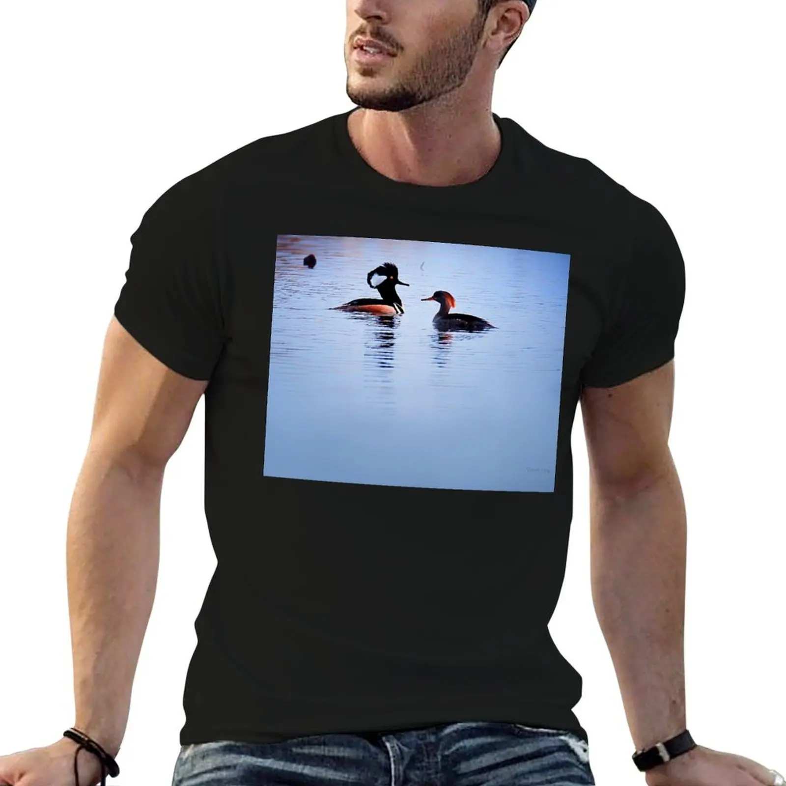 

Hooded Merganser Couple T-Shirt t shirts for man cotton soft t shirt man casual man t shirts high quality luxury brand T-Shirt