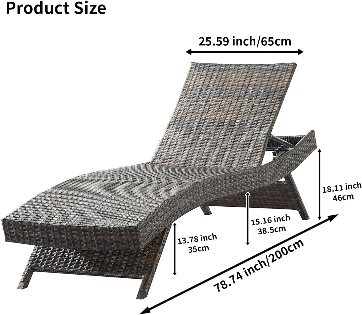 Reclining Chaise Lounge Set (Set of 2), Outdoor Wicker Reclining Lounge Chair Patio Rattan Double Chaise Lounge Lawn Sunbathing