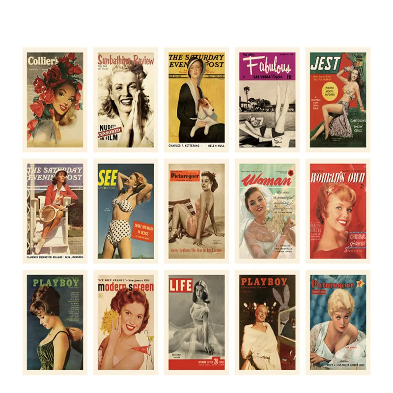 15 Sheets Vintage Postcards Fashion Magazine Cover Greeting Cards Message Card Decoration Card Gift Tags Blessing Wish Post Card