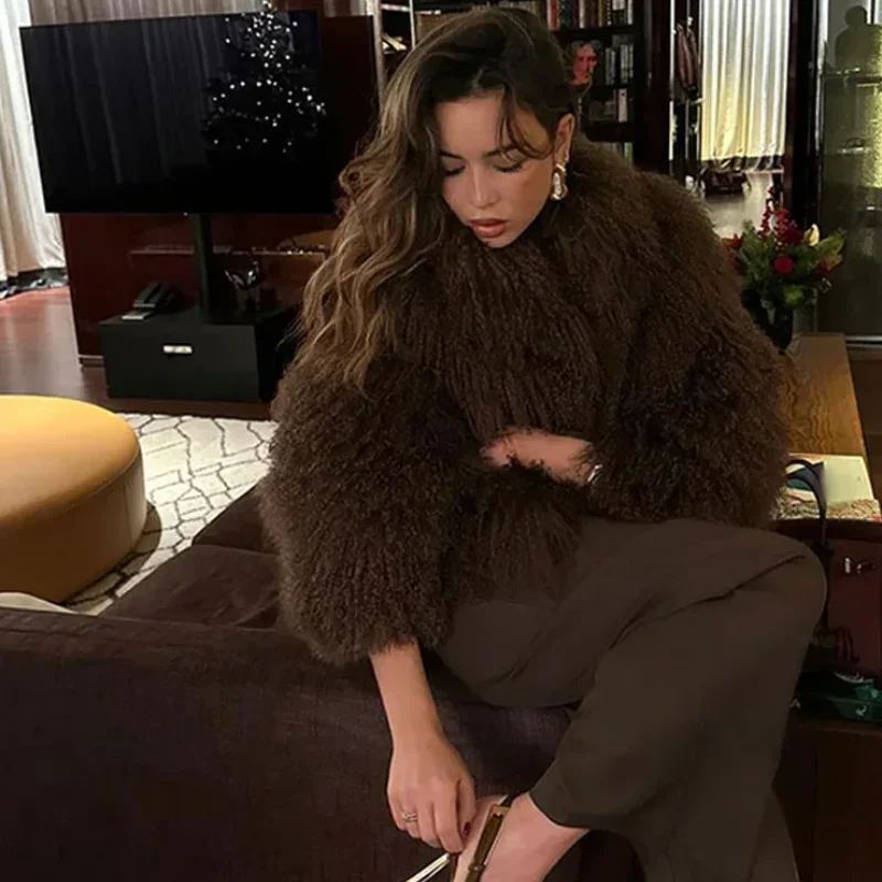 Elegant Fluffy Faux Fur Coat Vintage Lapel Female Oversize Jacket New Fashion Thick Coat 2024 Autumn Winter Lady Outerwear